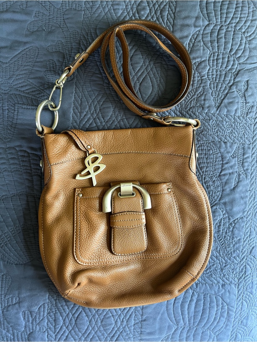 b. makowsky Caramel Brown Leather Crossbody with Silver Hardware